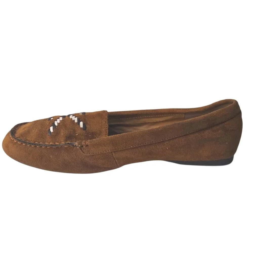 Comfortview Elia Brown Suede Fabric Loafers Whipstitch Moc Toe Mens 12WW